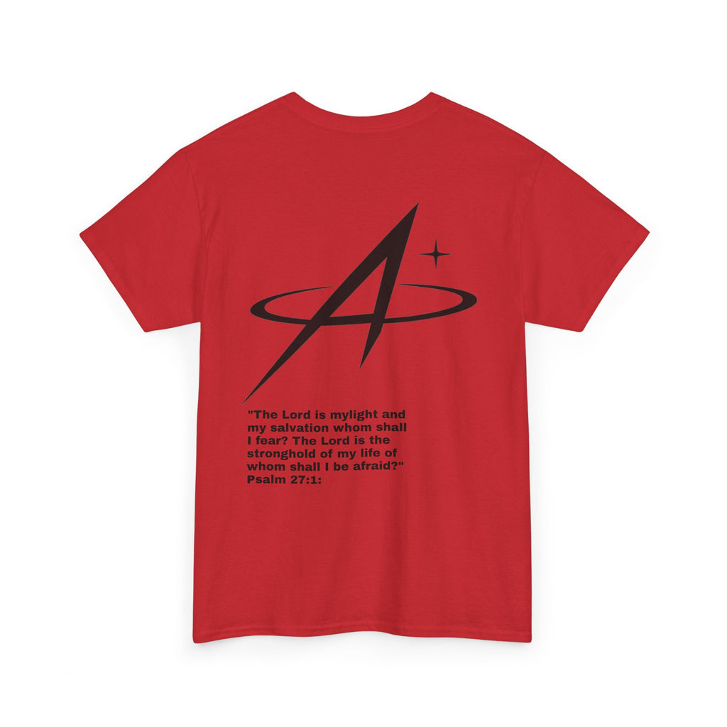 T-Shirt — Minimal Star A Logo Tee with Psalm 27:1 Inspirational Back Print