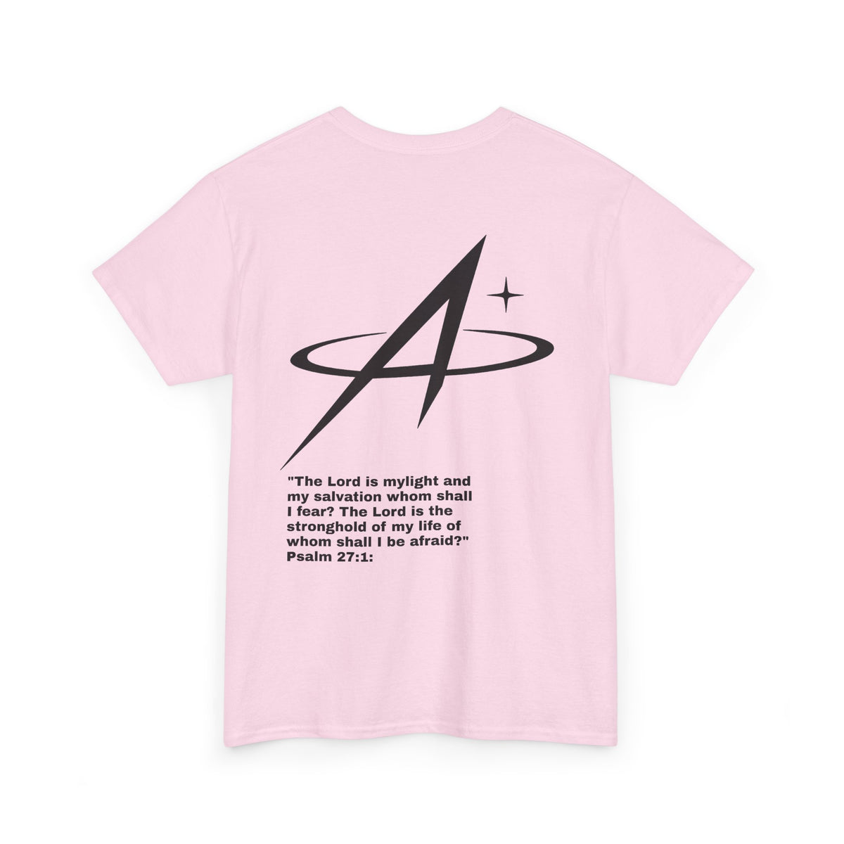 T-Shirt — Minimal Star A Logo Tee with Psalm 27:1 Inspirational Back Print