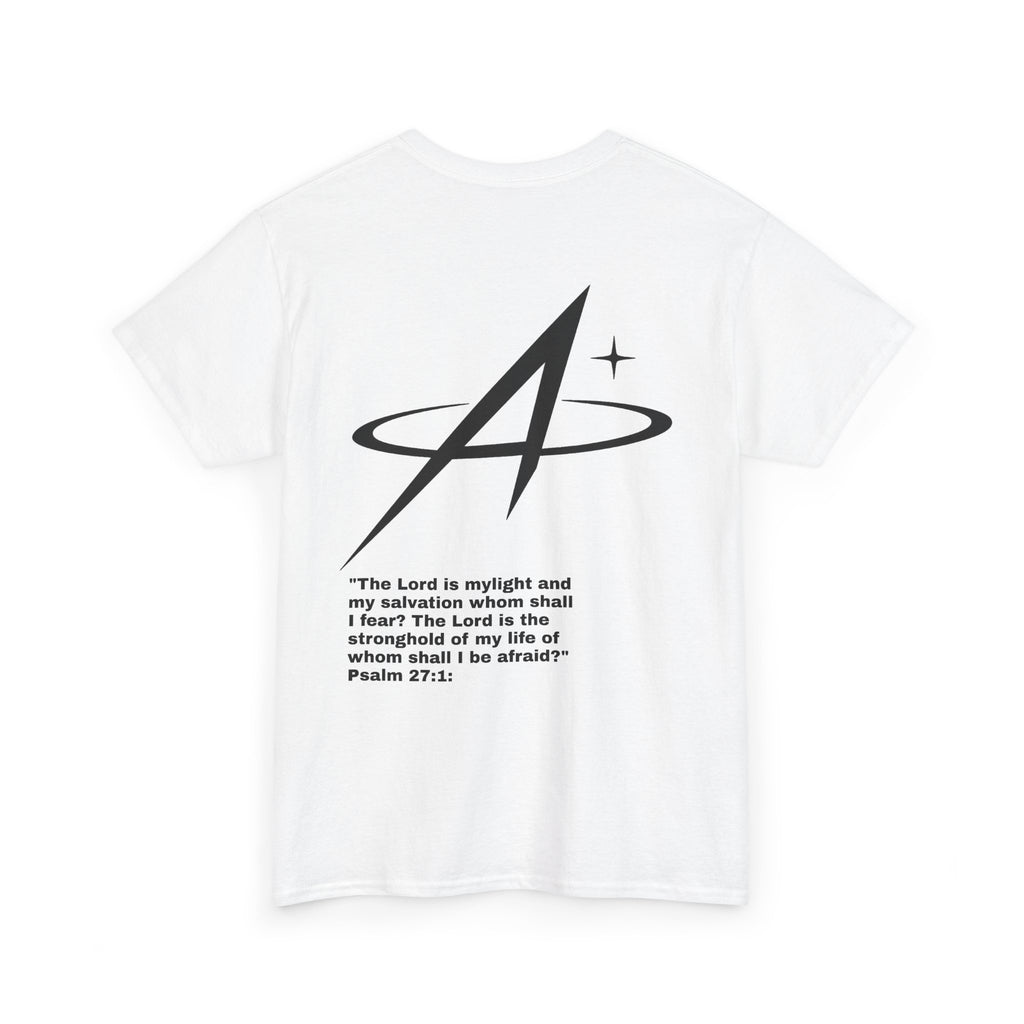 T-Shirt — Minimal Star A Logo Tee with Psalm 27:1 Inspirational Back Print