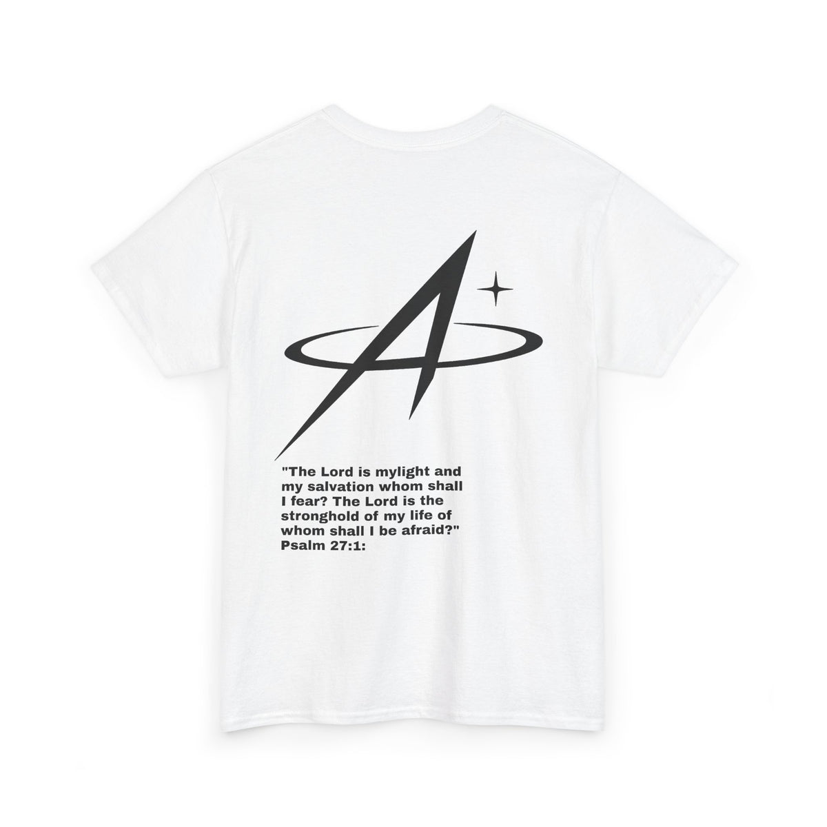 T-Shirt — Minimal Star A Logo Tee with Psalm 27:1 Inspirational Back Print