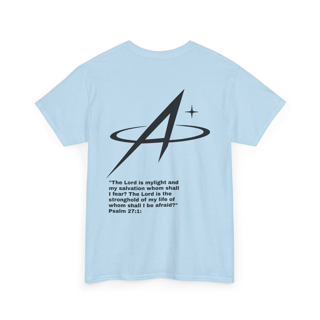 T-Shirt — Minimal Star A Logo Tee with Psalm 27:1 Inspirational Back Print