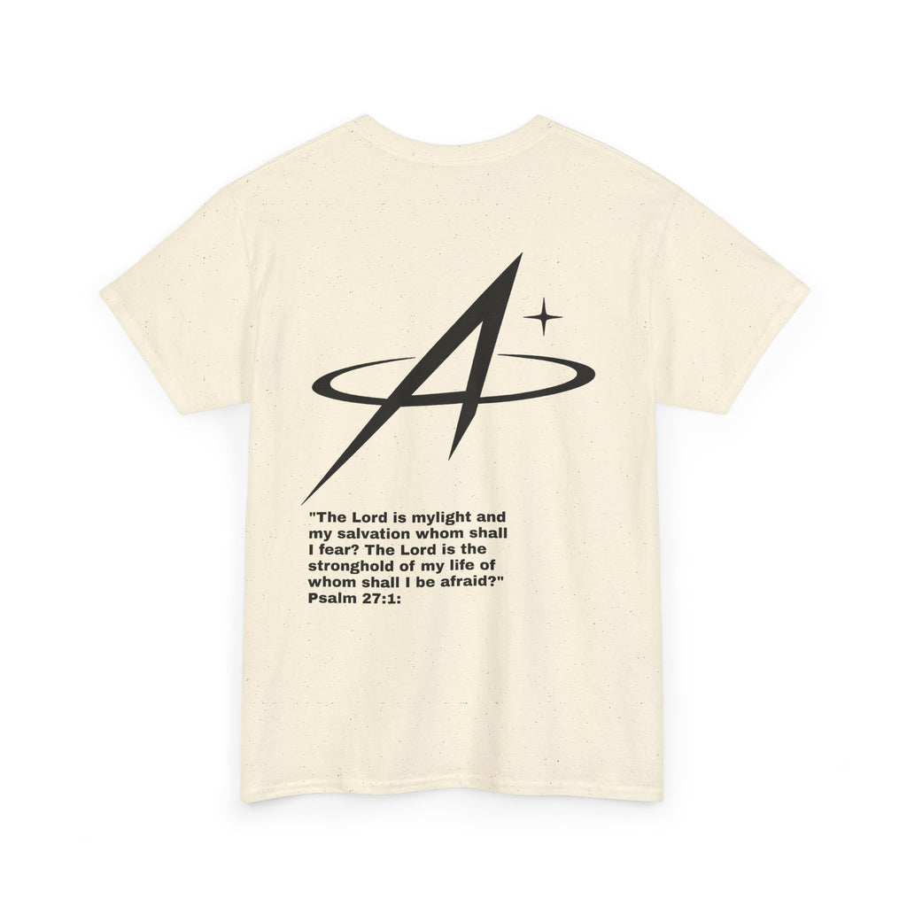 T-Shirt — Minimal Star A Logo Tee with Psalm 27:1 Inspirational Back Print