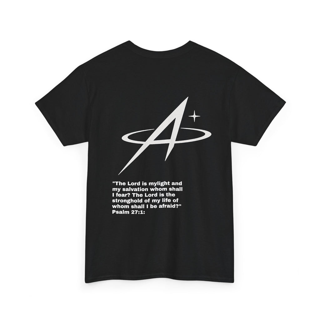 T-Shirt — Minimal Star A Logo Tee with Psalm 27:1 Inspirational Back Print