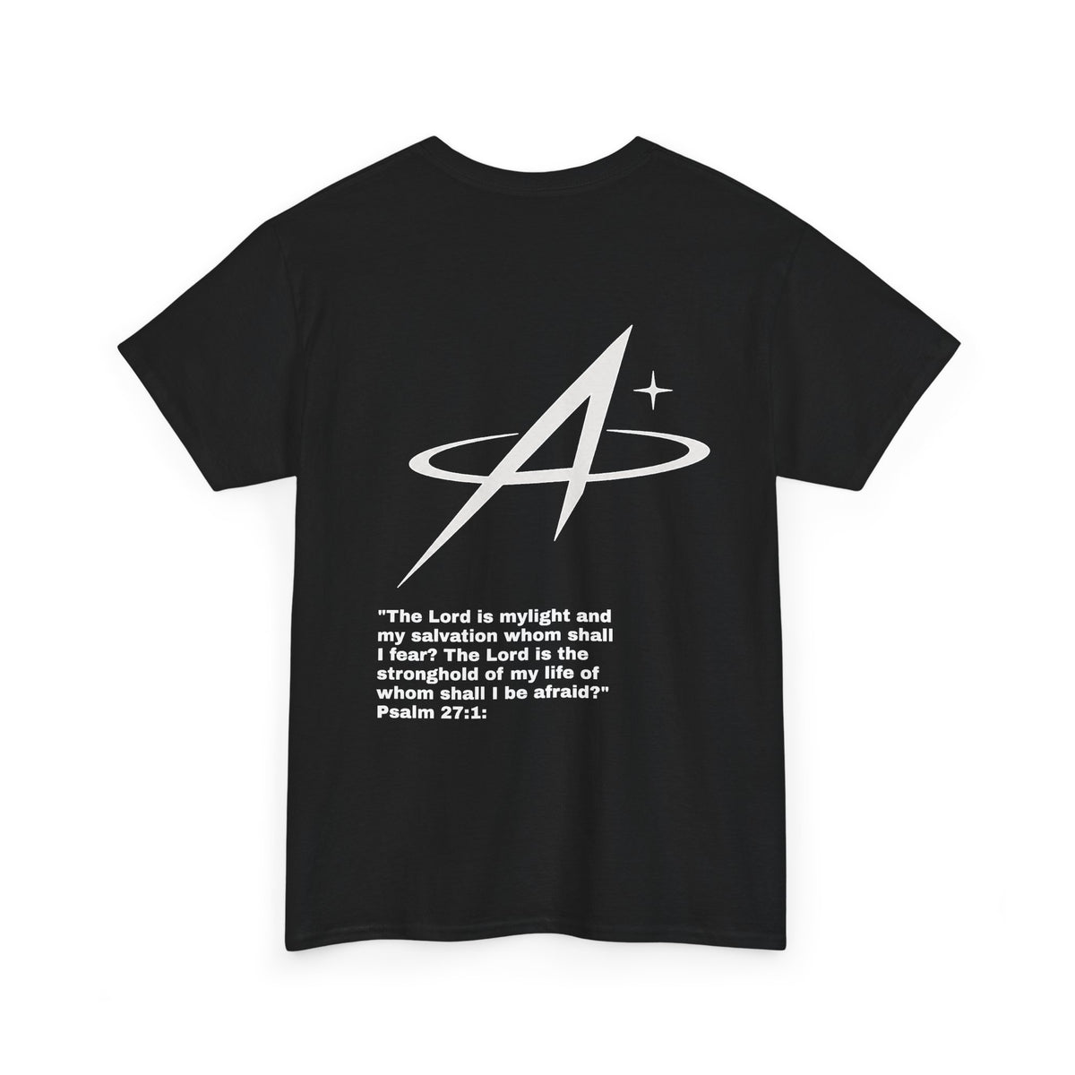 T-Shirt — Minimal Star A Logo Tee with Psalm 27:1 Inspirational Back Print