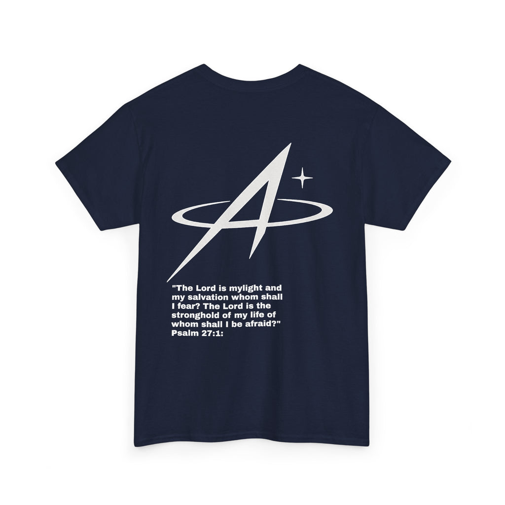 T-Shirt — Minimal Star A Logo Tee with Psalm 27:1 Inspirational Back Print