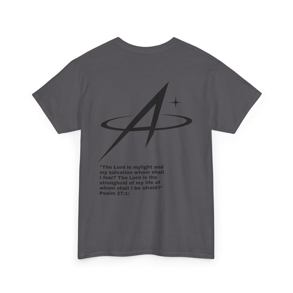 T-Shirt — Minimal Star A Logo Tee with Psalm 27:1 Inspirational Back Print