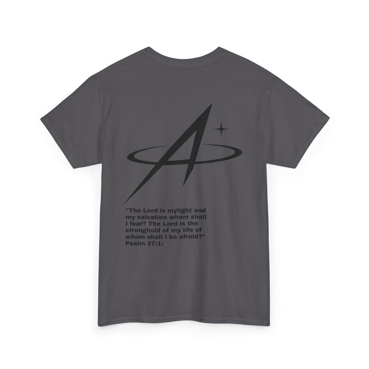 T-Shirt — Minimal Star A Logo Tee with Psalm 27:1 Inspirational Back Print