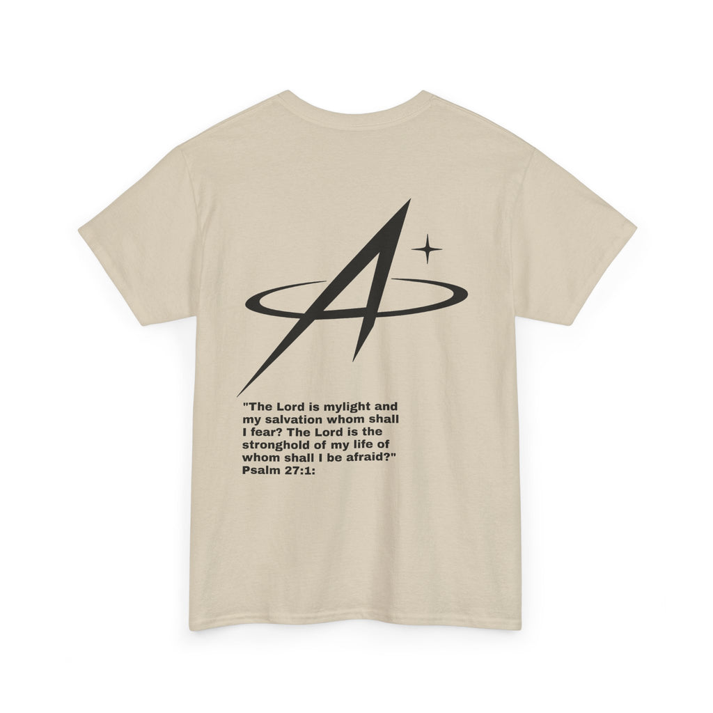 T-Shirt — Minimal Star A Logo Tee with Psalm 27:1 Inspirational Back Print