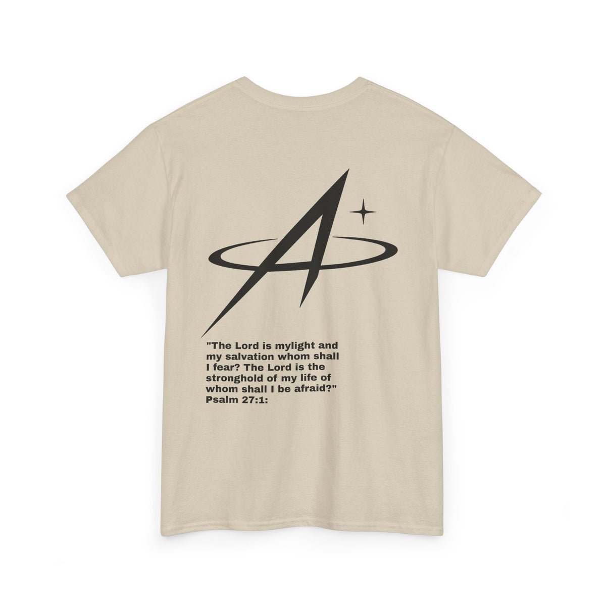T-Shirt — Minimal Star A Logo Tee with Psalm 27:1 Inspirational Back Print