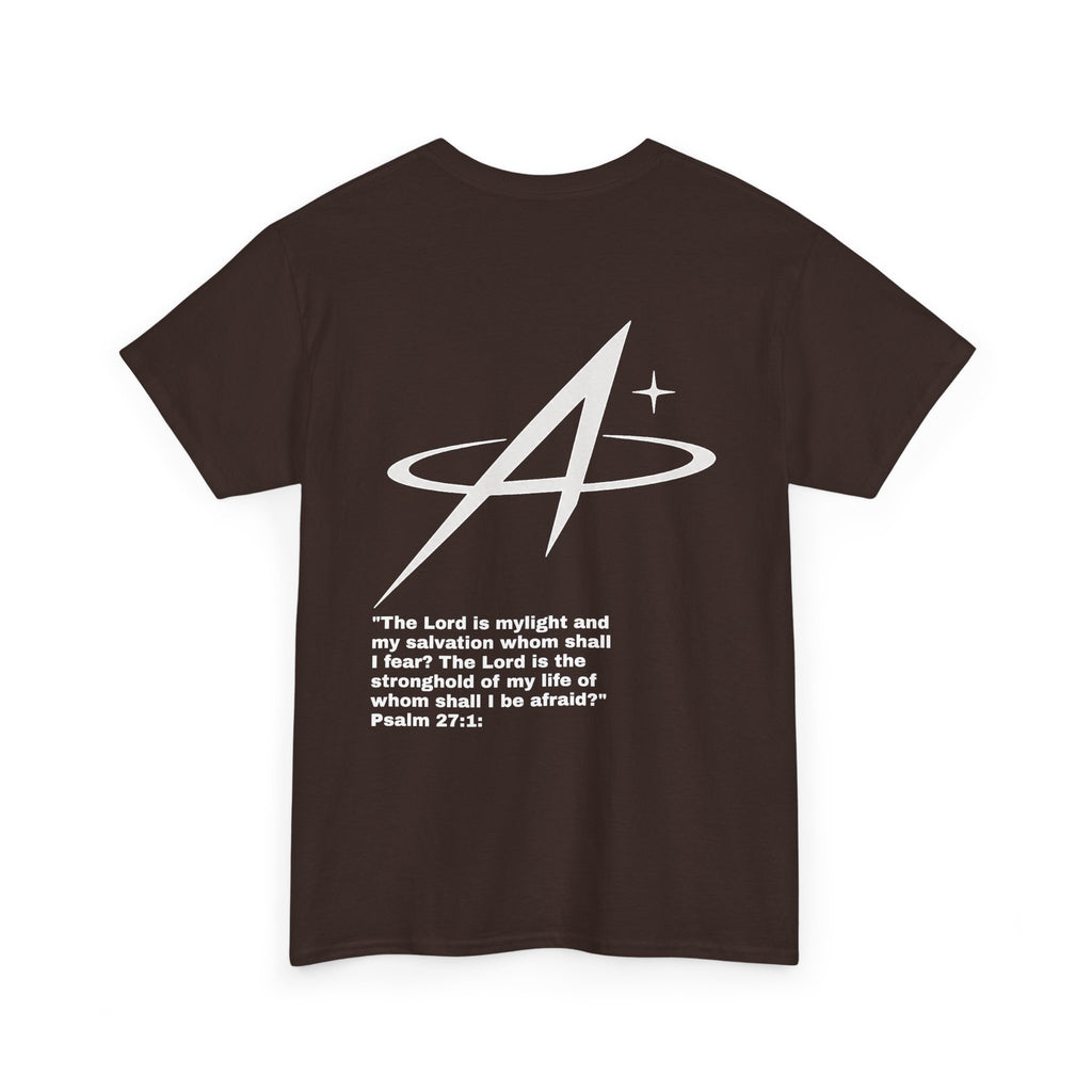 T-Shirt — Minimal Star A Logo Tee with Psalm 27:1 Inspirational Back Print