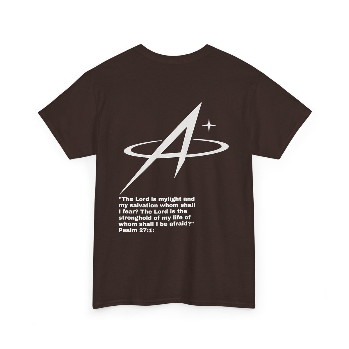 T-Shirt — Minimal Star A Logo Tee with Psalm 27:1 Inspirational Back Print